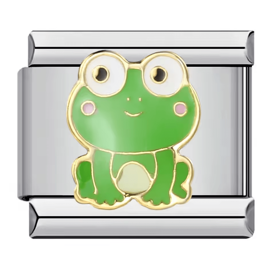 Frog Italian charm 9mm with green enamel frog design