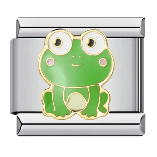 Frog Italian charm 9mm with green enamel frog design