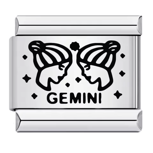 Gemini zodiac Italian charm 9mm with black twin symbol and Gemini text