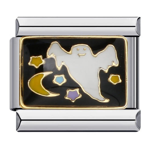 Ghost and stars Italian charm 9mm black background