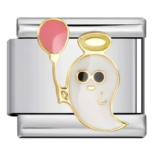 Ghost with balloon Italian charm 9mm enamel design