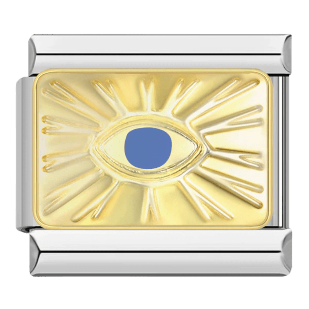 Gold-tone Eye of Providence with blue center 9mm Italian charm