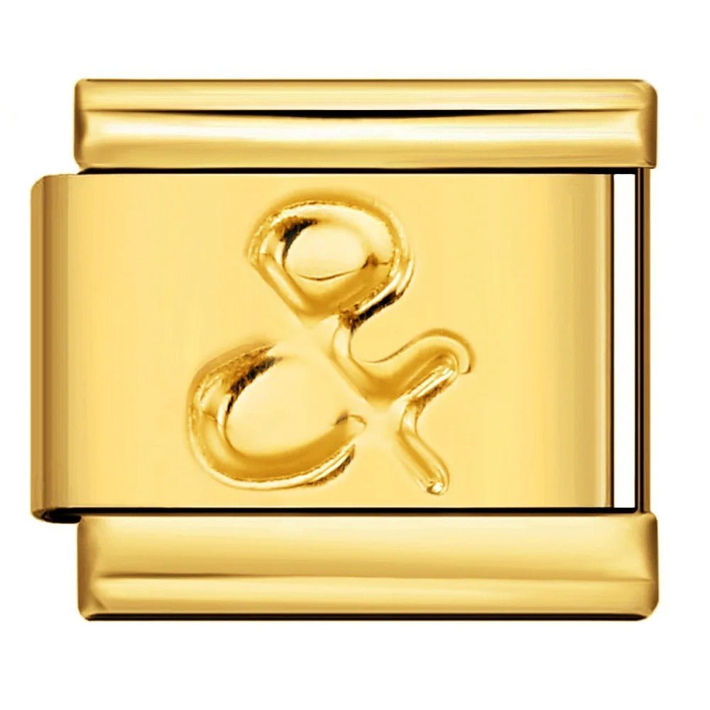 Gold Ampersand symbol Italian charm 9mm stainless steel bracelet link