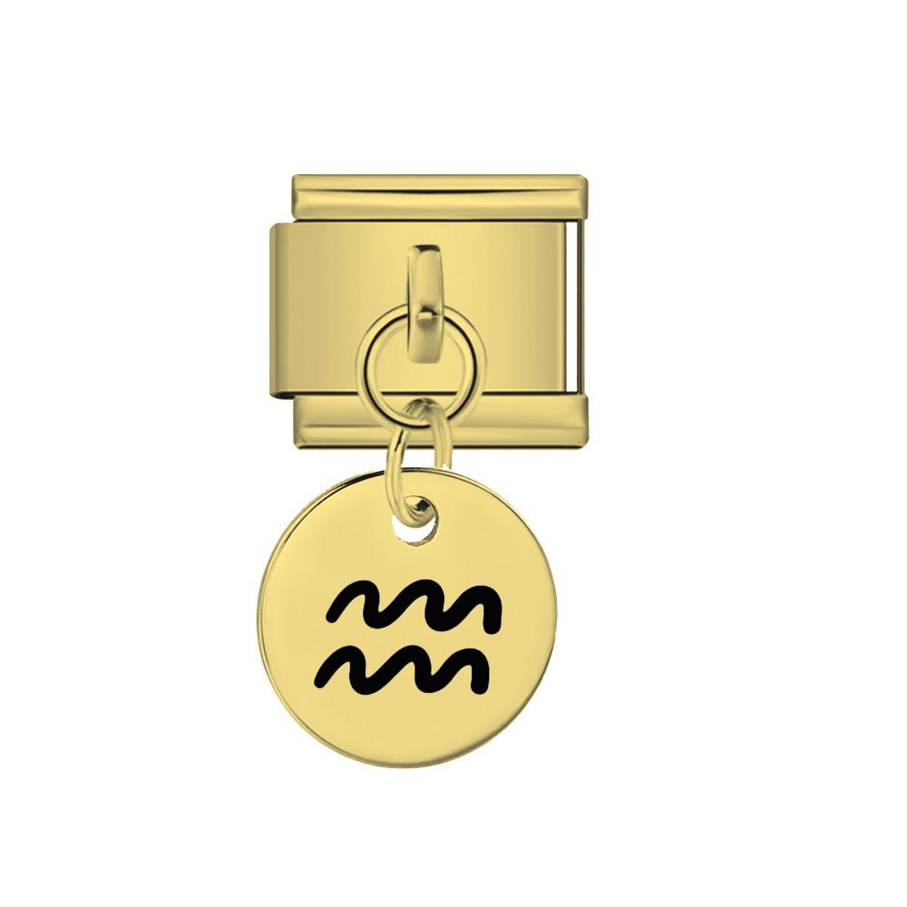 Gold Dangling Aquarius zodiac Italian charm 9mm