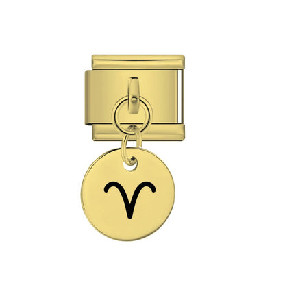 Gold Dangling Aries zodiac Italian charm 9mm
