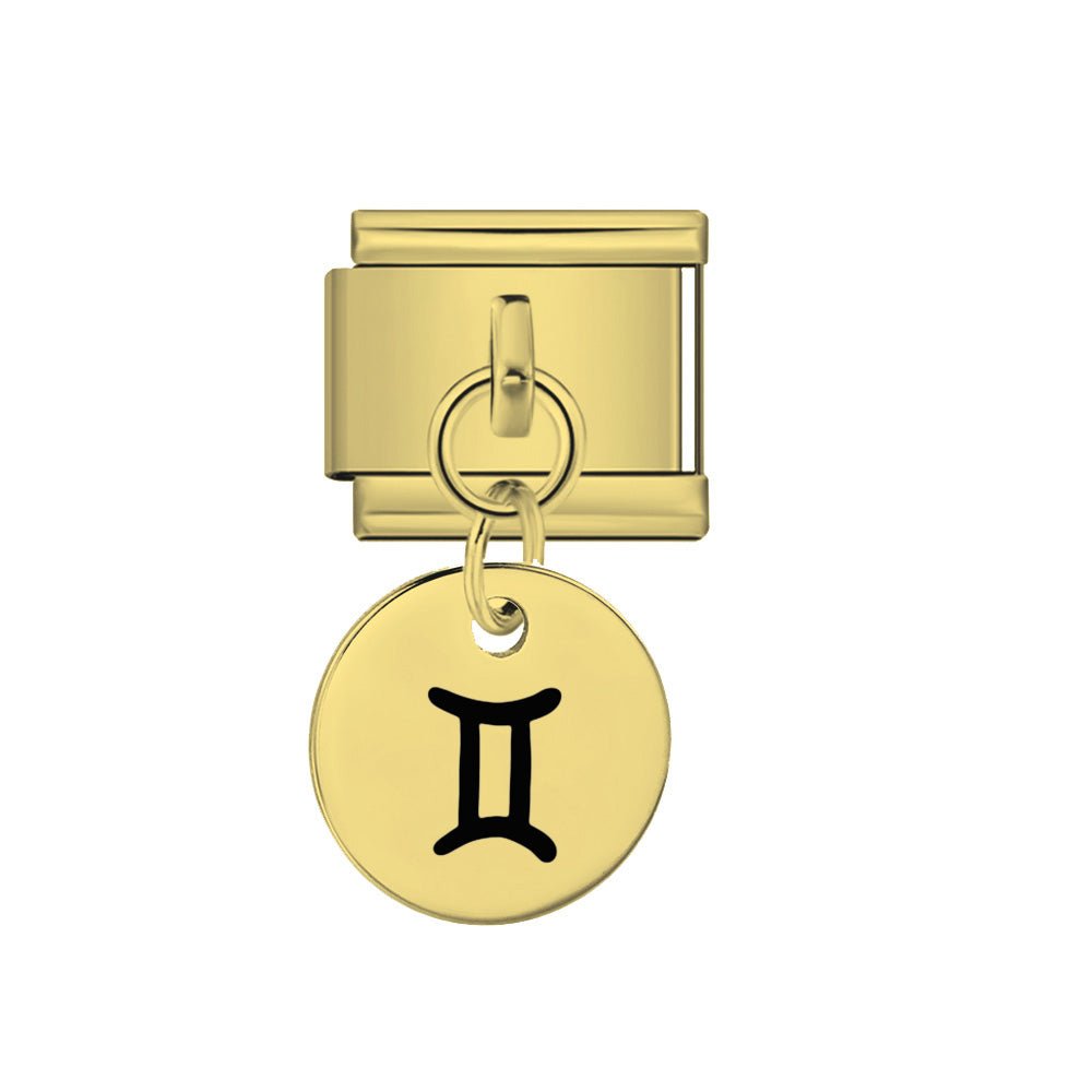 Gold Dangling Gemini zodiac Italian charm 9mm