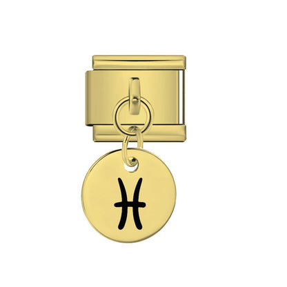Gold Dangling Pisces zodiac Italian charm 9mm