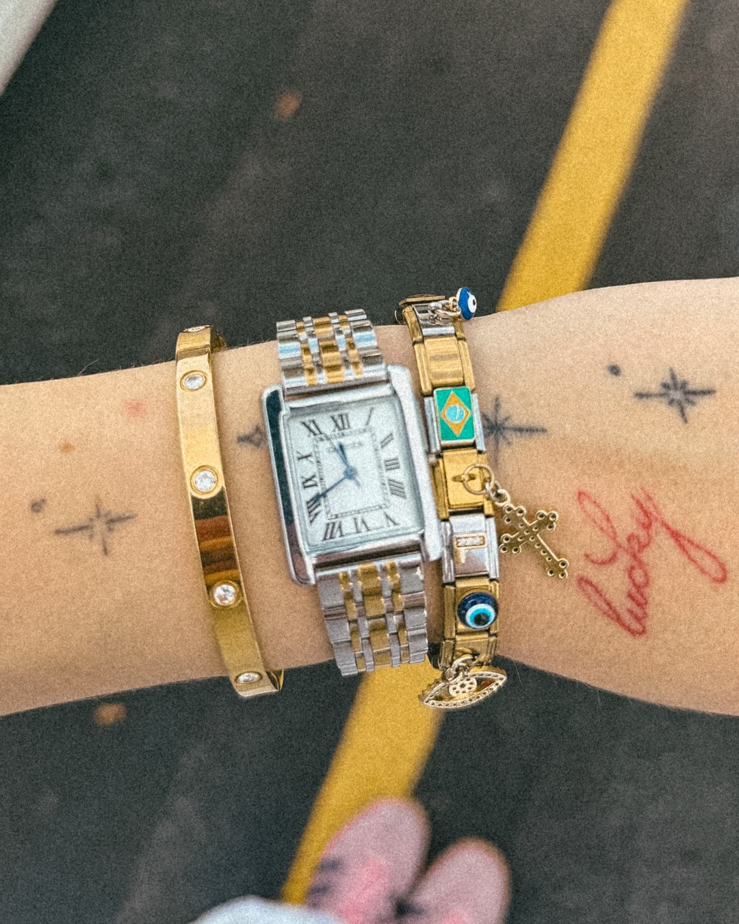 Gold and silver 9mm Italian charm bracelet featuring custom charms, premium personalized charm jewelry