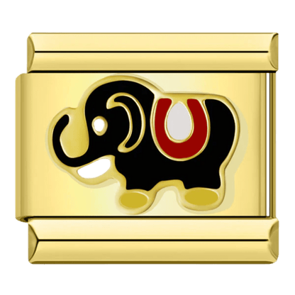 Gold elephant Italian charm link designed for standard 9mm modular charm bracelets with polished finish