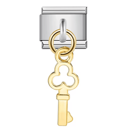 Gold hanging key Italian charm link for Charmette and Nomination-style 9 mm bracelets