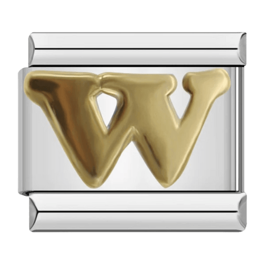 Gold letter W alphabet Italian charm 9mm for Italian charm bracelet