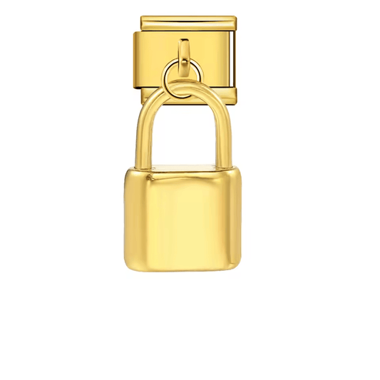Gold lock Italian charm 9mm with gold-tone dangling lock design