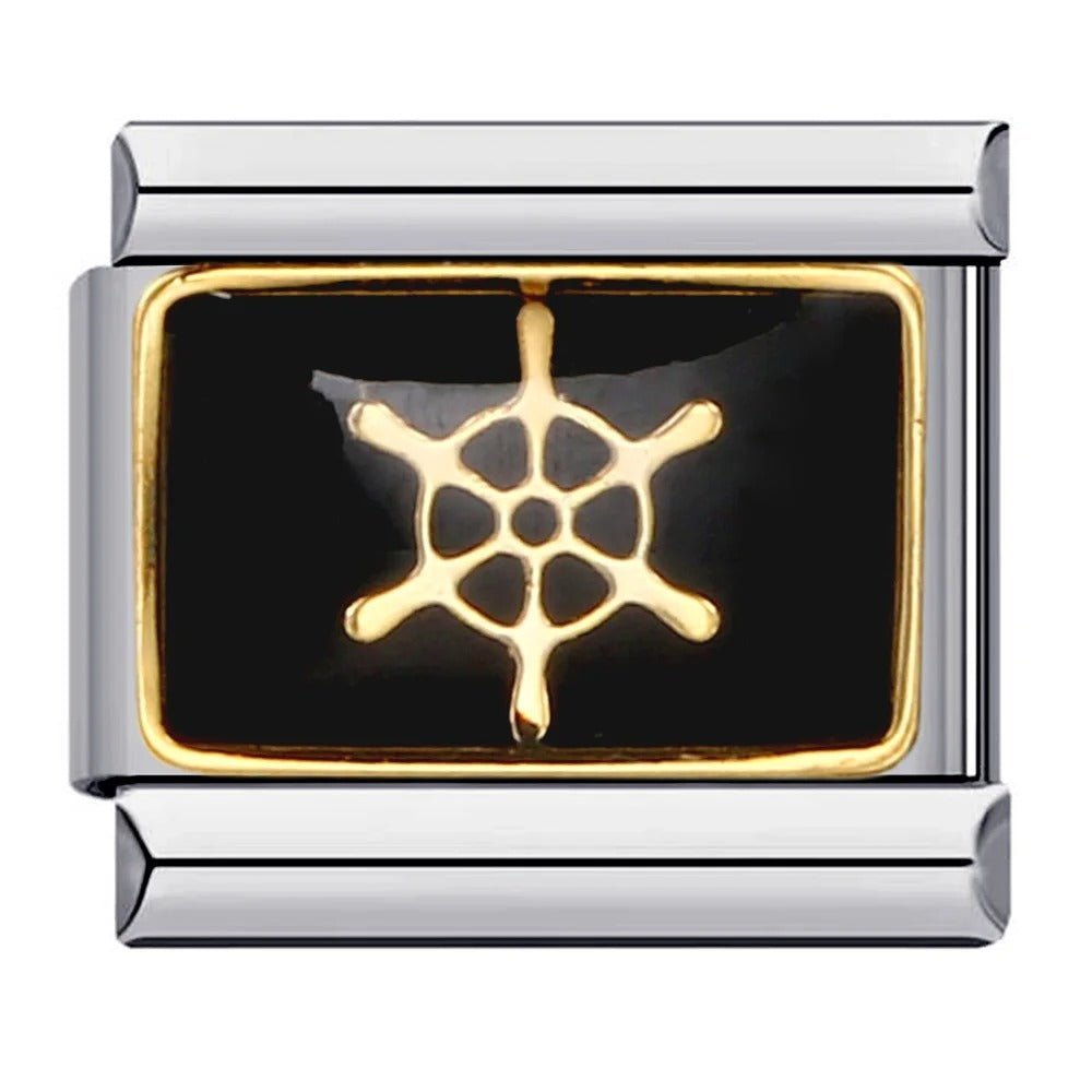 Gold ship helm wheel Italian charm 9mm black background