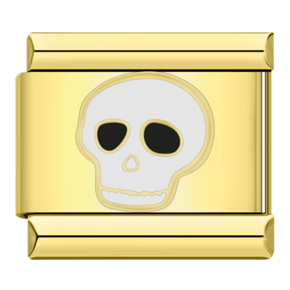 Gold skull Italian charm 9mm modular bracelet charm featuring bold gothic skull design for personalized Italian charm bracelets