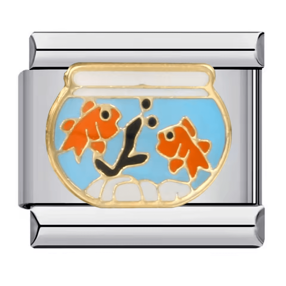 Goldfish in bowl Italian charm 9mm enamel charm