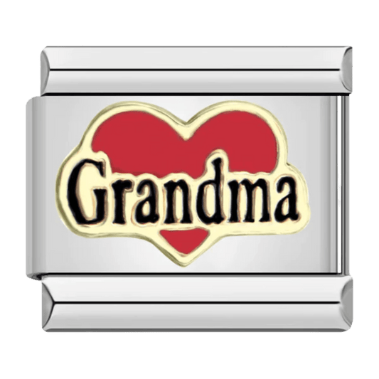 Grandma red heart family Italian charm 9mm with gold-tone lettering