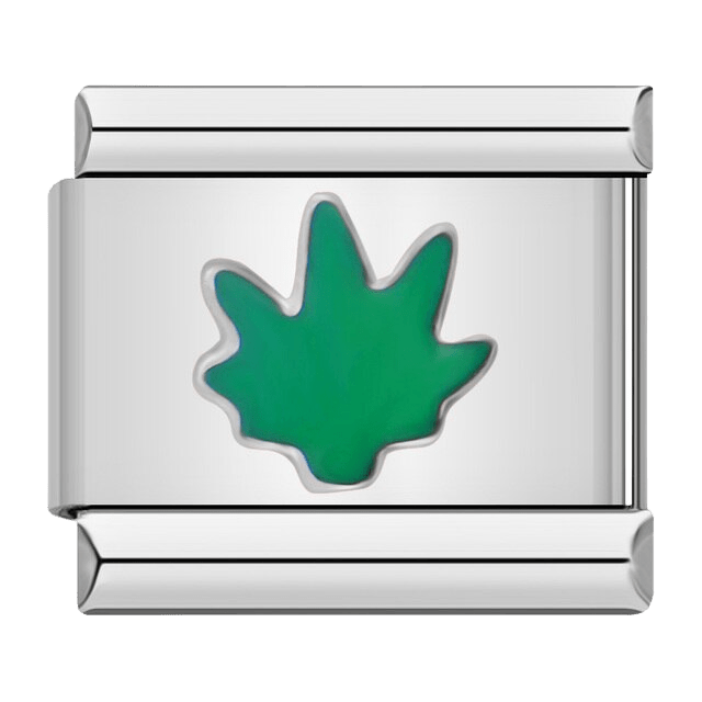 Grass Italian charm bracelet link featuring green enamel 9mm stainless steel Italian charm from Charmette for nature inspired personalized charm bracelets