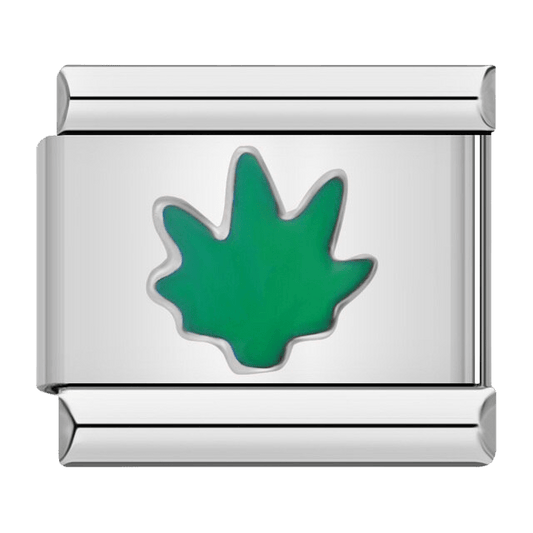 Grass Italian charm bracelet link featuring green enamel 9mm stainless steel Italian charm from Charmette for nature inspired personalized charm bracelets