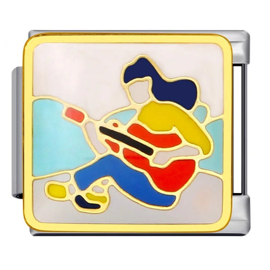 Guitarist playing guitar Italian charm 9mm music themed Italian charm link