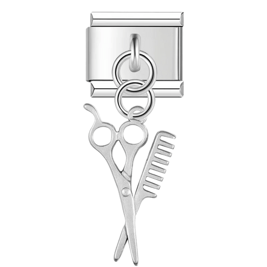 Hair scissors and comb dangle Italian charm 9mm hairstylist barber charm for Italian charm bracelet
