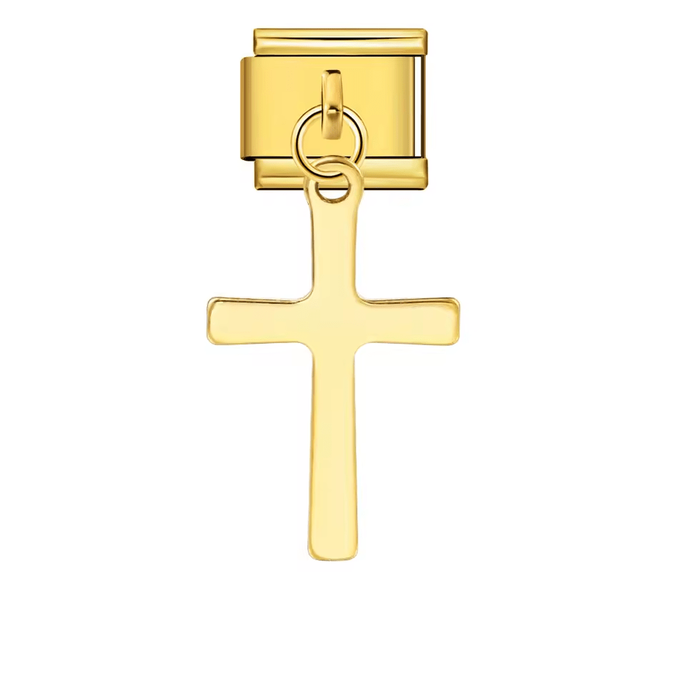 Hanging cross Italian charm 9mm with gold-tone dangling cross design