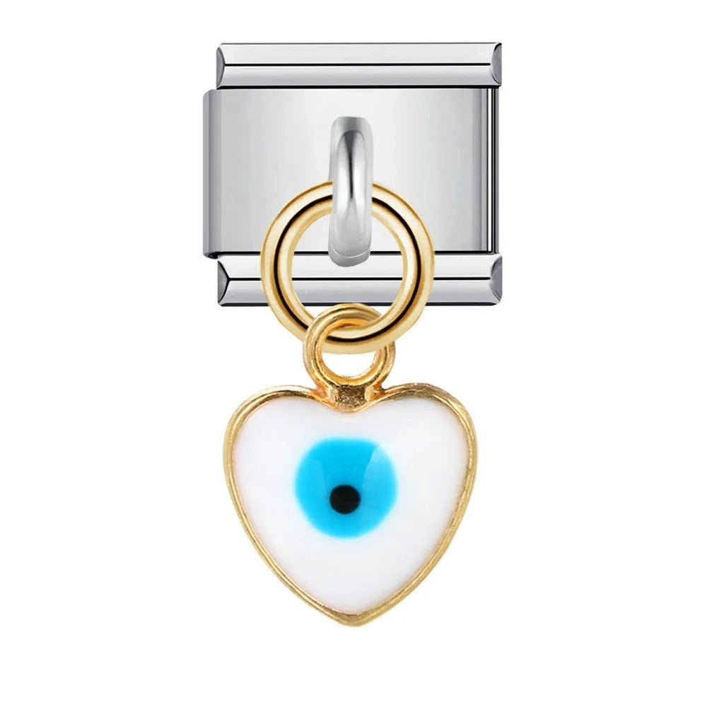 Hanging evil eye heart dangle Italian charm 9mm protective symbol Italian charm link