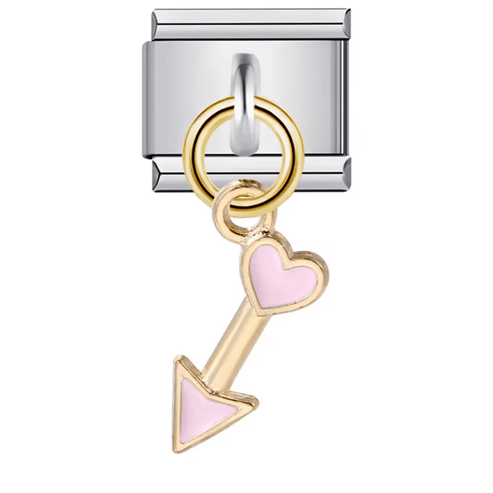 Hanging heart arrow Italian charm 9mm dangling heart charm