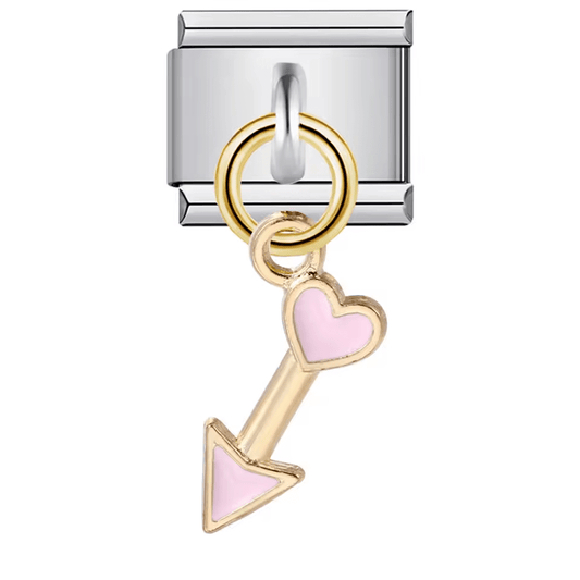 Hanging heart arrow Italian charm 9mm dangling heart charm