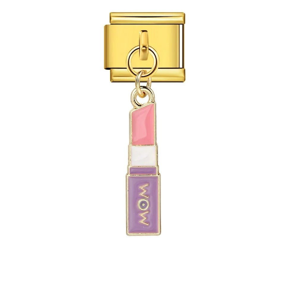 Hanging lipstick dangle Italian charm 9mm makeup Italian charm link gold