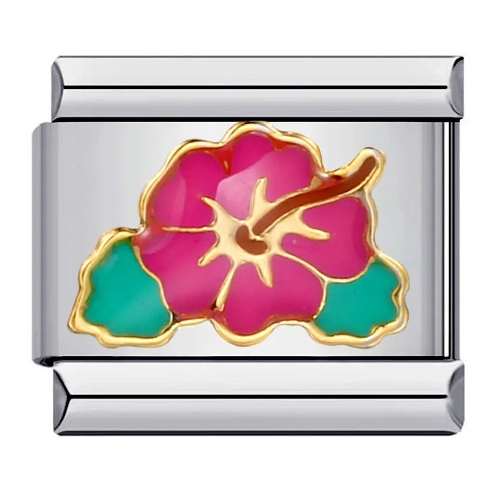 Hawaiian Flower 9mm Italian charm on silver bracelet
