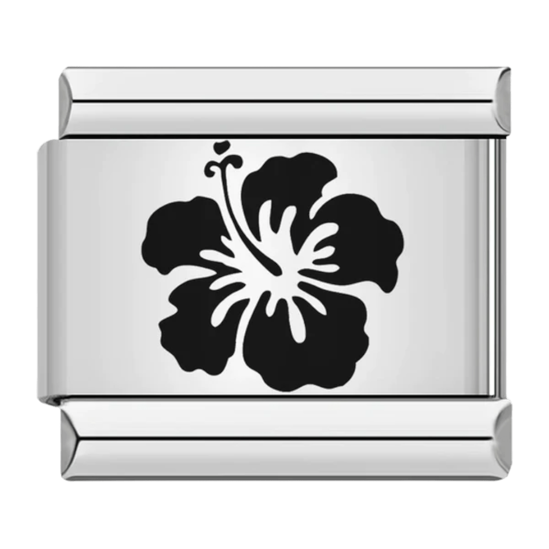 Hawaiian flower 9mm Italian charm silver floral bracelet link
