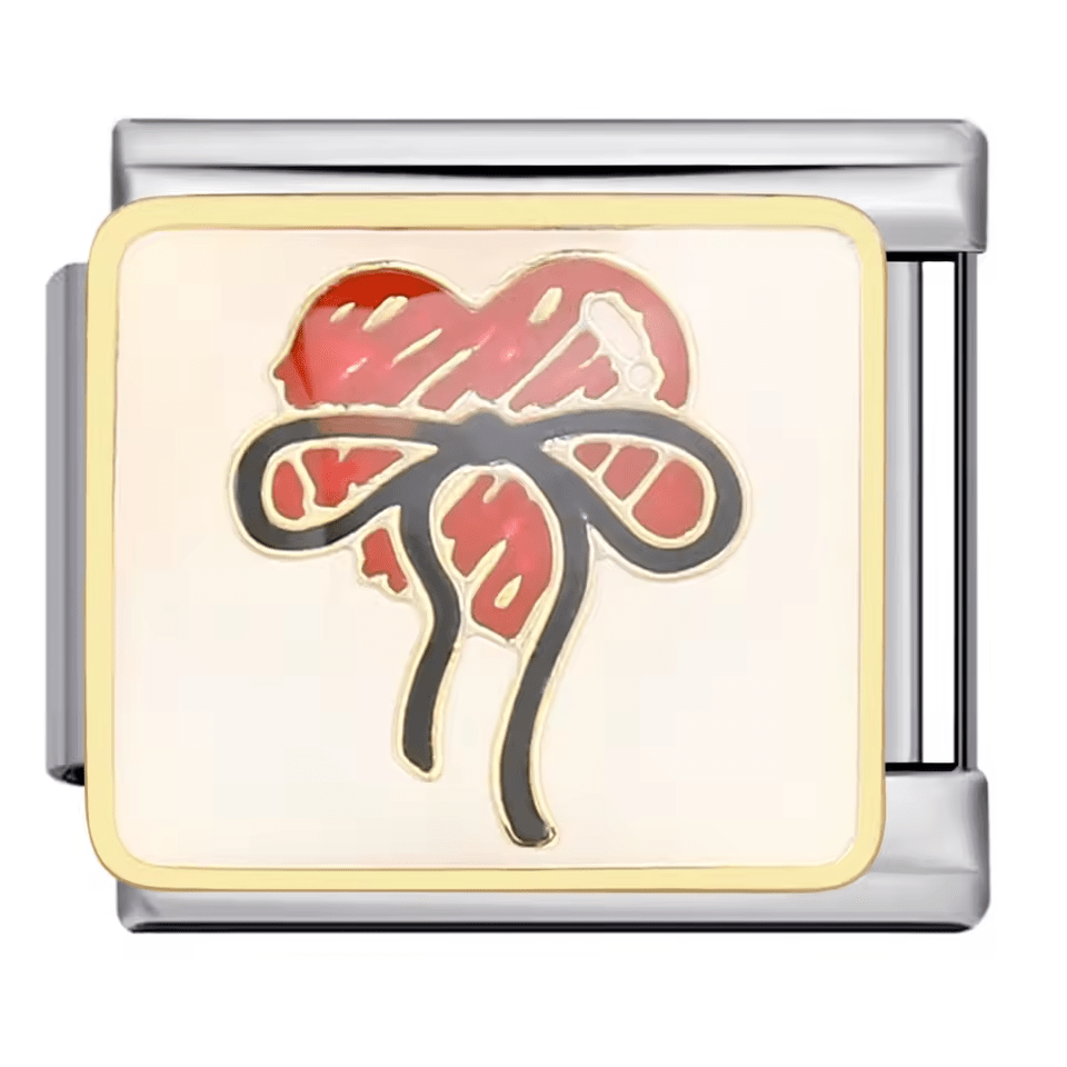 Heart bow Italian charm 9mm heart ribbon design
