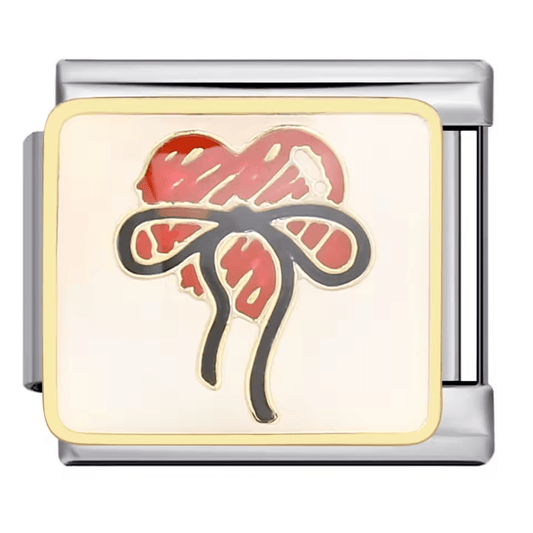 Heart bow Italian charm 9mm heart ribbon design