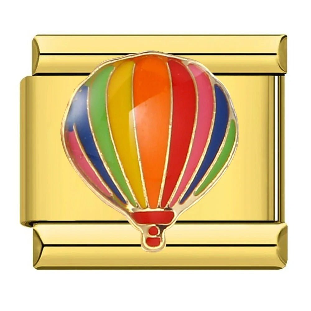 Hot air balloon Italian charm 9mm rainbow enamel travel design Gold