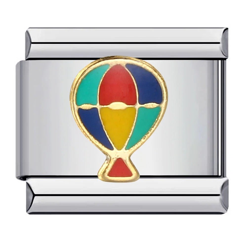 Hot air balloon Italian charm 9mm with colorful enamel balloon design