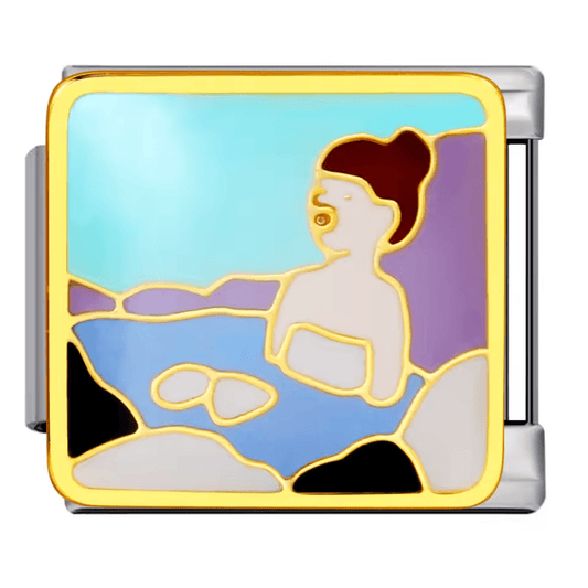 Hot spring Italian charm with woman bathing design for Charmette and Nomination-style 9 mm bracelets