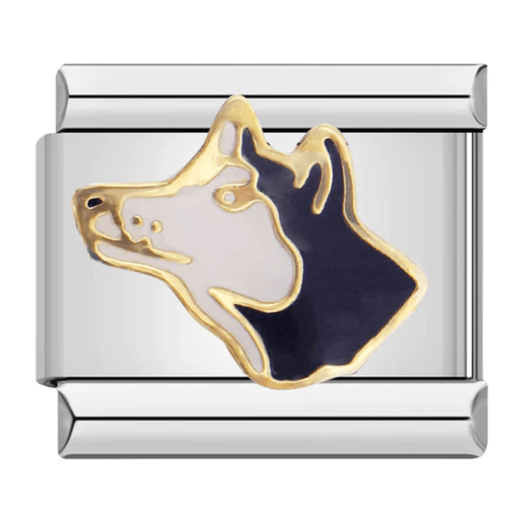 Husky dog profile dark blue and cream raised 9mm Italian charm