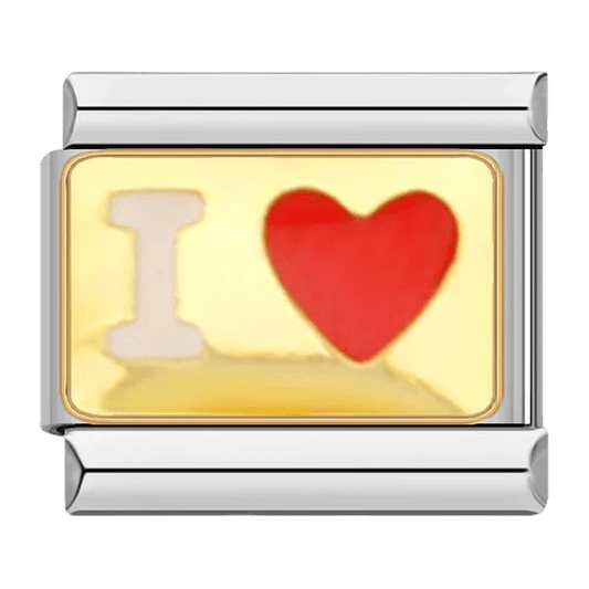 I Heart red love Italian charm 9mm gold-tone enamel