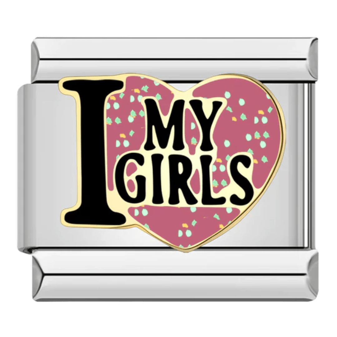 I Love My Girls pink heart with sprinkle accents 9mm Italian charm