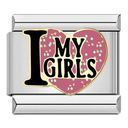 I Love My Girls pink heart with sprinkle accents 9mm Italian charm