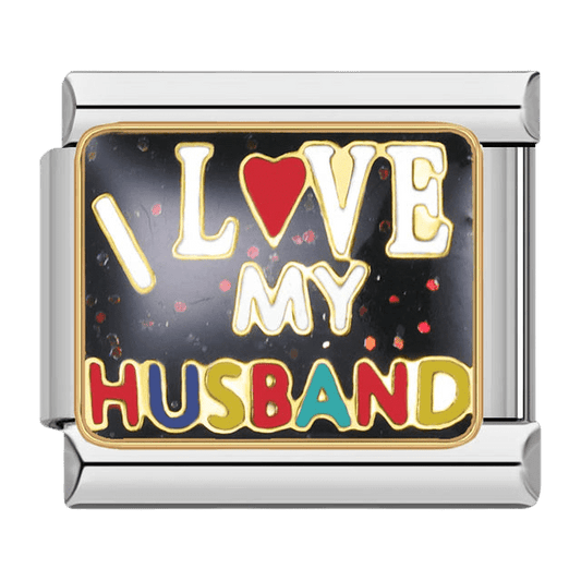 I Love My Husband colorful text with red heart 9mm Italian charm