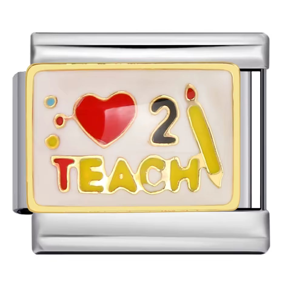 I Love Teaching Italian charm with pencil design 9mm