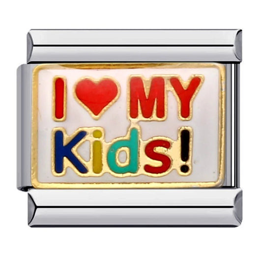I love my kids Italian charm 9mm with multicolor text design