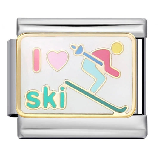 I love skiing Italian charm 9mm skier design