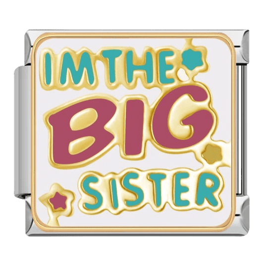 I'm The Big Sister family Italian charm 9mm colorful lettering with flower and star accents