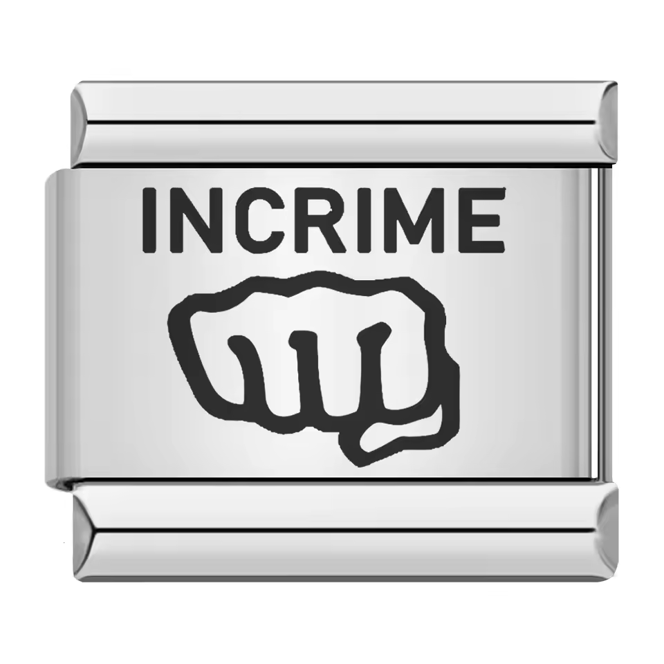 In Crime text fist Italian charm 9mm statement Italian charm link