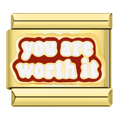 Inspirational You Are Worth It Italian charm 9mm with enamel finish custom bracelet jewelry from Charmette