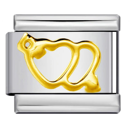 Interlocking hearts Italian charm 9mm stainless steel bracelet link