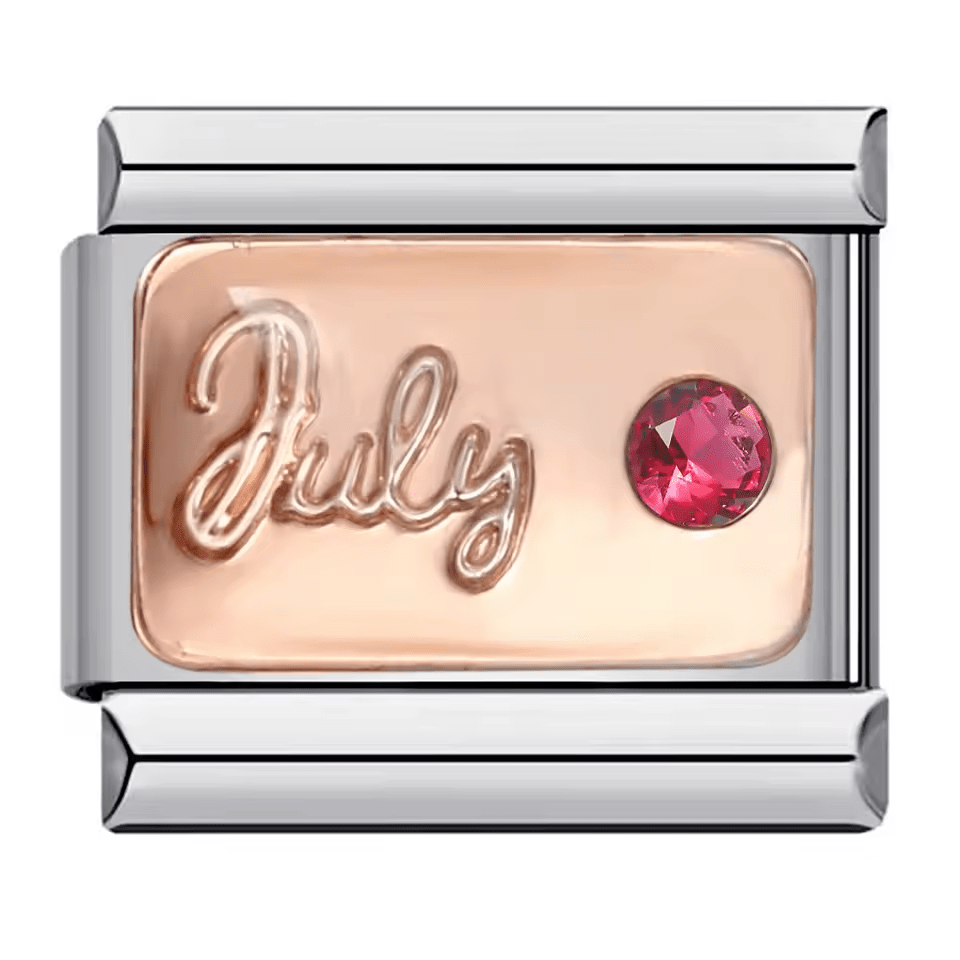 July birthstone Italian charm 9mm with red ruby-style stone