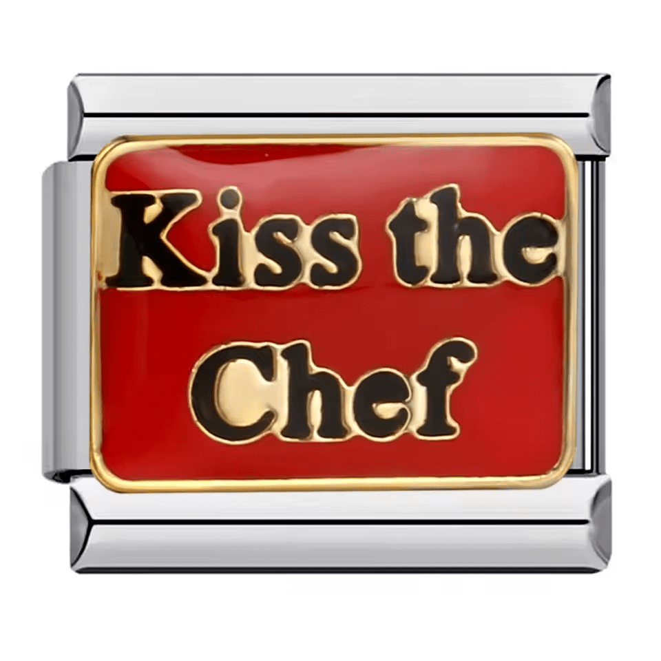 Kiss the Chef Italian charm 9mm red enamel gold lettering